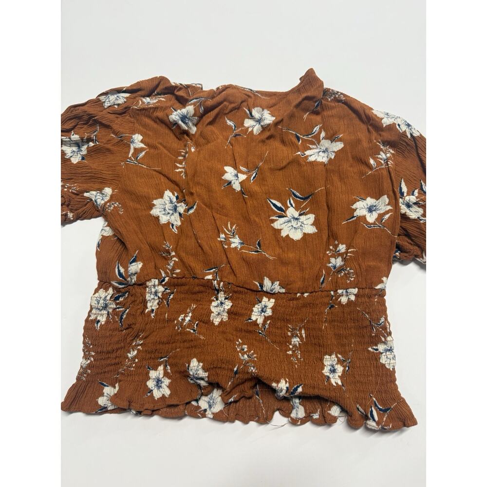 Paper Crane Brown Floral V-Neck Crop Top 100% Rayon Women's Size Large - Picture 7 of 7